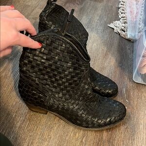 Sheridan Mia Black Woven Ankle Boots